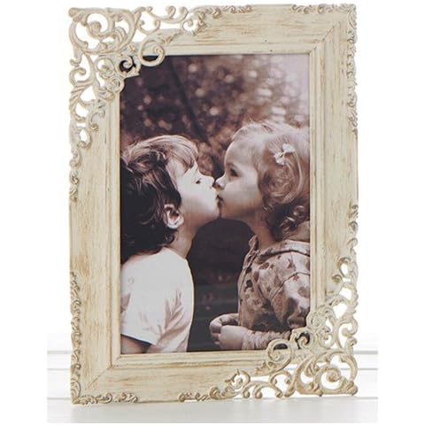 Shudehill Gifts Antique Cream Lace 7 x 5 Photo Frame ~ Vintage Style Cream Photograph Frame Cover