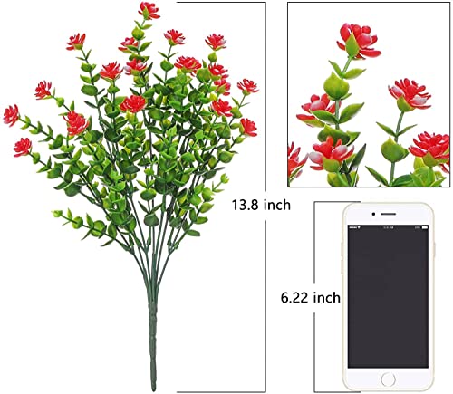 Momkids Artificial Plants Outdoor, 10Pcs Uv Resistant Faux Outdoor Plastic Greenery Shrubs Plants Hanging Planter Indoor Outside For Porch Home Wedding Garden Decor (Red) #TOP6