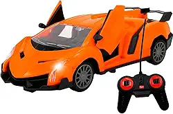 Carrinho Controle Remoto Brinquedo Abre A Porta 7 Funções Premium Infantil (LARANJA)