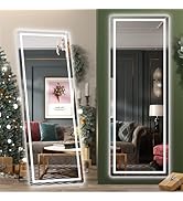 Hasipu Full Length Mirror with Lights, 65" x 22" Lighted Floor Standing LED Mirror Full Length, F...