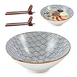 Ceramic Japanese Ramen Noodle Soup Bowl,2 Sets (8 Piece) 9inch-60 Ounce Large with Matching Spoon...