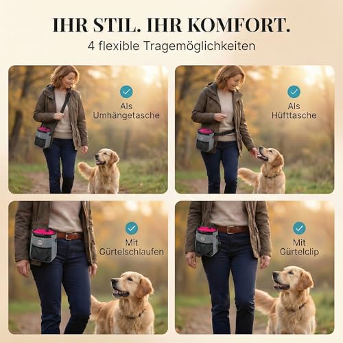 HUND IST KÖNIG Premium Leckerlibeutel für Hunde - der Alleskönner - Robuster Futterbeutel Hunde mit viel Stauraum für das Gassigehen & Hundetraining - mit Kotbeutelspender & Trainings-Ebook