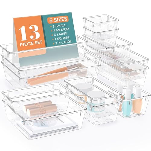 Image of 13 PCS Drawer Organizer Set, 5 Size Bathroom and kitchen organizer Trays