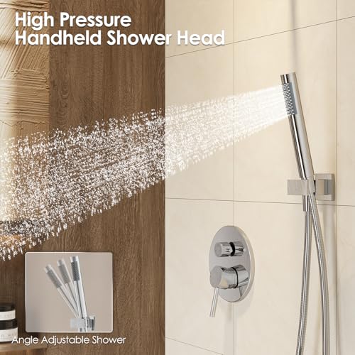 Image of Gabrylly Shower System with Tub Spout, Bathtub Shower Faucets Set with 3-Way Shower Valve, High Pressure 10 inch Rain Shower head with Handheld Spray Combo, Wall Mounted Rainfall Shower Head Set, Chrome