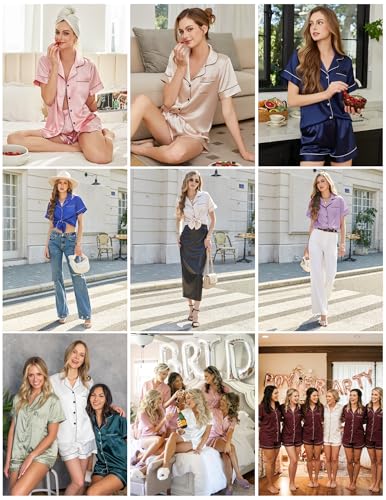 Silk Pajamas for Women Short Sleeve Sleepwear Soft Button Down Loungewear 2 Piece Satin Pjs Shorts Set S-XXL4