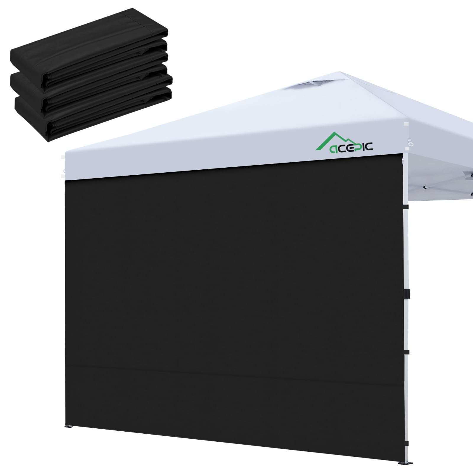 Acepic Pack of 3 Side Walls for gazebo 3 x 3 m, Garden and Folding Gazebo Side Wall with Velcro Fastener, 210D Waterproof, Black
