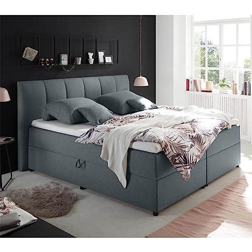Lomadox Polsterbett 180x200 cm mit Bettkasten | Doppelbett in anthrazit mit Härtegrad H2