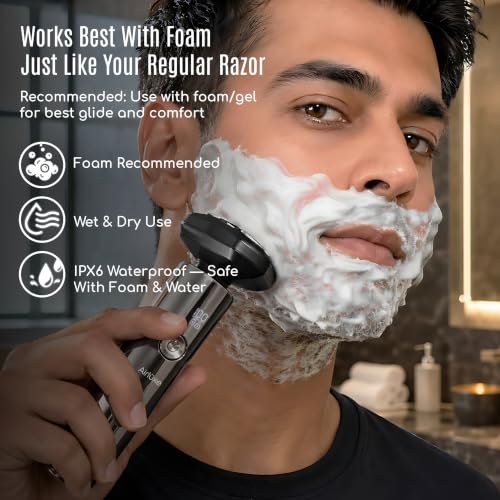 Image of Airluxe ShaveMate Electric Shaver for men use with or without foam Rechargeable Beard Razor Machine for Clean Shaving Professional Grooming 1 year replacement warranty