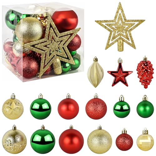 MuRealy Christmas Tree Ornament - 45 PCS Shatterproof Xmas Ball Ornaments Set for Holidays, Wreaths & Party Office, Shopping Mall, Christmas Tree Decoration(Red and Green Ornaments)