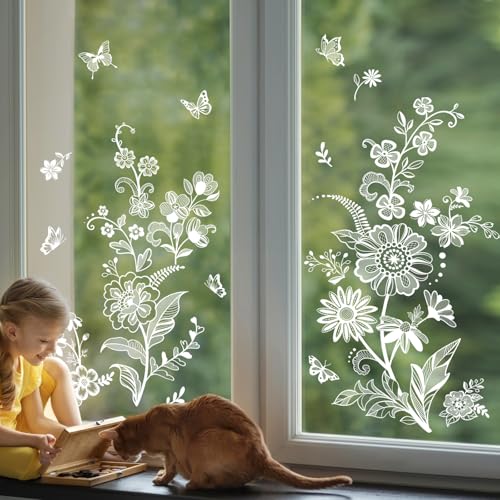 Tanlaby Fensterbilder Blumen Weiße Fensteraufkleber Selbstklebend Schmetterling Blumig Fensterdeko Frühling Sommer Elegante Fenstersticker für Fenster Glas Türen Tanlaby Fensterbilder Blumen Weiße Fensteraufkleber Selbstklebend Schmetterling Blumig Fensterdeko Frühling Sommer Elegante Fenstersticker für Fenster Glas Türen