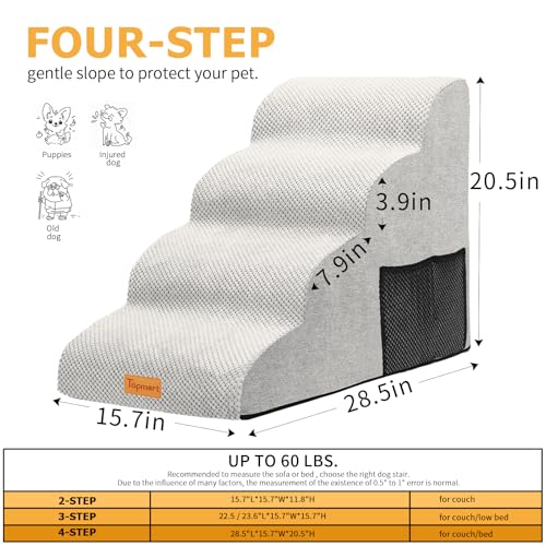Image of Topmart High Density Foam Dog Steps 4 Tiers,Extra Wide Deep Pet Steps,Non-Slip Dog Stairs Ramp for Bed,Soft Foam Cat Ladder,Best for Older Injured,Older Pets,Cats with Joint Pain