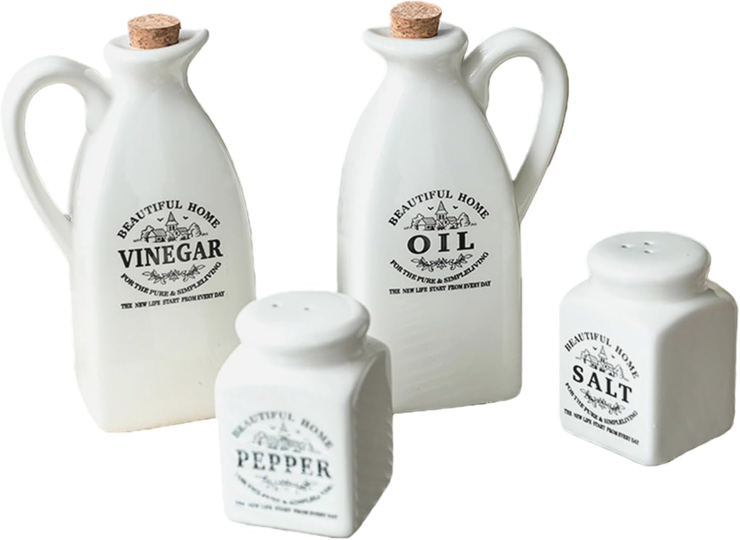 Of 4 Elegant White Ceramic Kitchen Storage Bottles Set Enhancing Dining Table Aesthetic Gift Salt Pepper Shaker