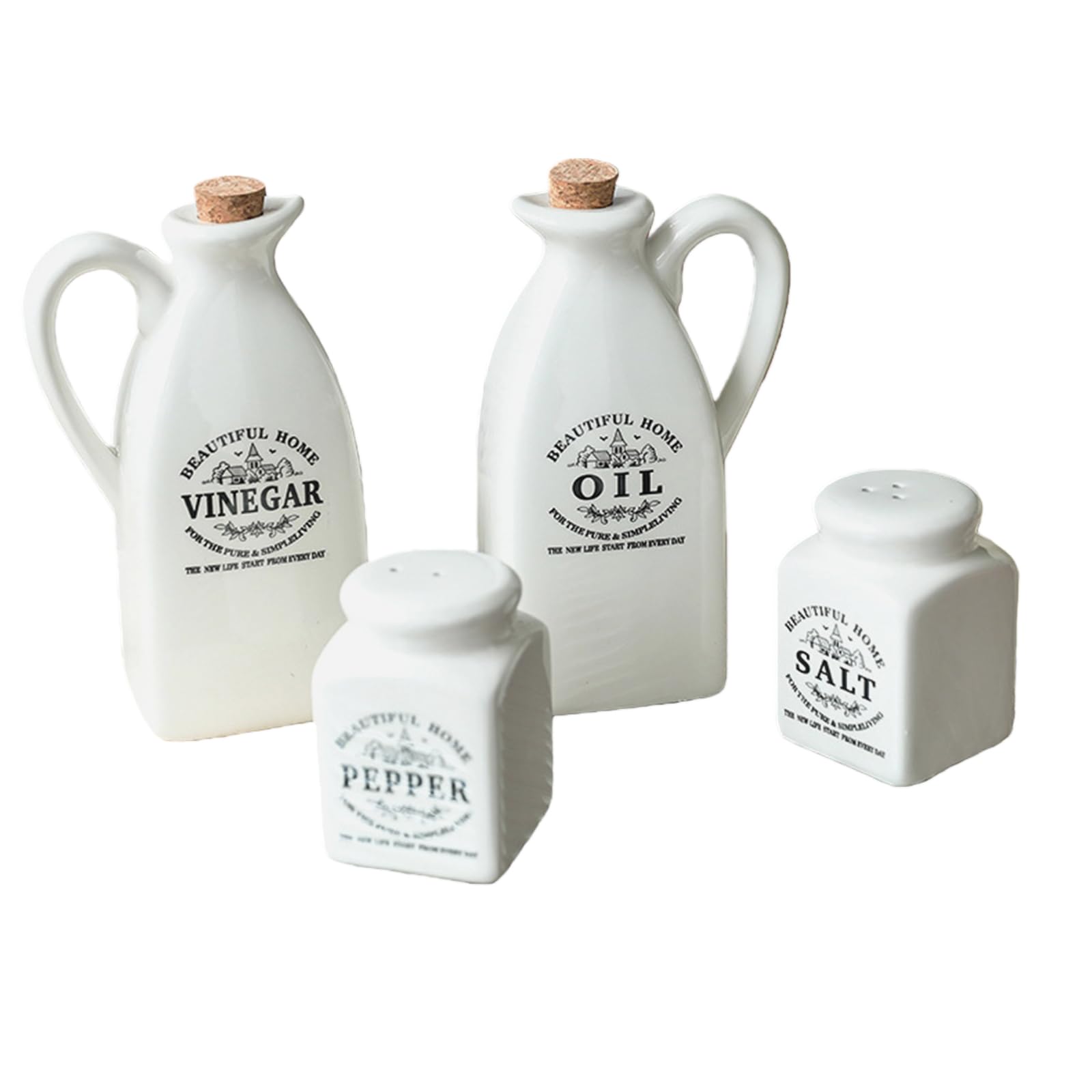 Set di 4 dispenser in ceramica con bottiglia per olio, aceto, sale, pepe, pratica cottura a casa, bottiglie di olio e aceto