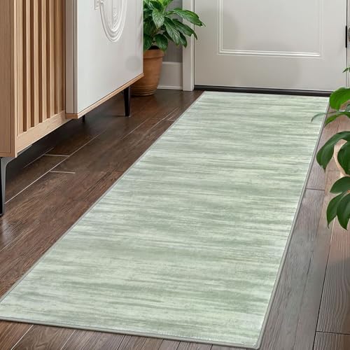 KOZYFLY Kitchen Runner Rug for Hallway Non-Slip Modern Abstract Runner Rug 2x5 Green, Washable Carpet Runner Laundry Room Mat with Soft Low Pile for Entryway Bathroom Bedroom Kitchen