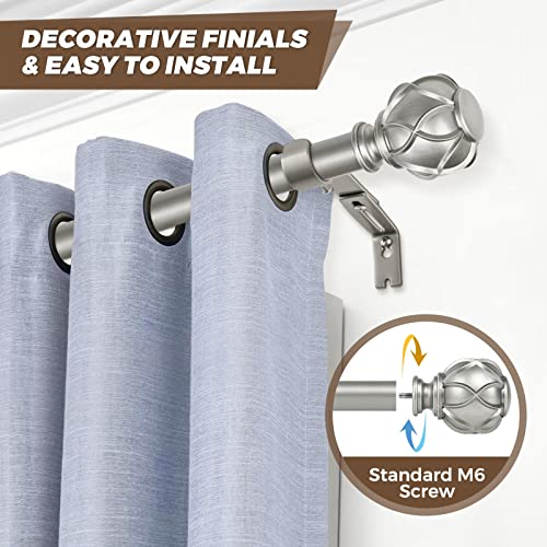 Kamanina 1 Inch Curtain Rod Telescoping Single Drapery Rod 72 To 144 Inches (6-12 Feet), Antique Silver Curtain Rods For Windows 69 To 140 Inches, Netted Texture Finials #TOP1