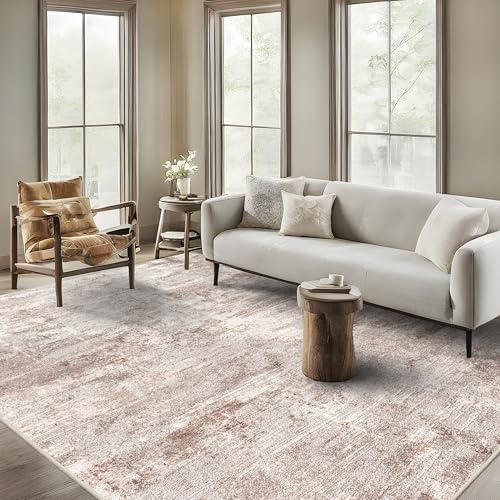 RUUGME Washable Abstract Rug 8X10:Living Room Large Vintage Area Rug Soft Indoor Low Pile Carpet for Bedroom, Dining Room Non-Slip Stain Resistant Low plie Distressed Floor Decor 8X10 Brown
