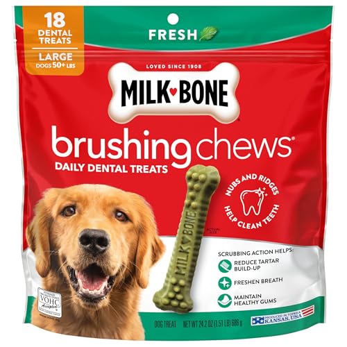 Milk-Bone Fresh Breath Brushing Chews, 18 Large Daily Dental Dog Treats Scrubbing Action Helps Clean Teeth