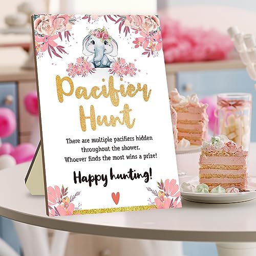 Image of Azbuk Pacifier Hunt Baby Shower Game Set, 50 Pink Acrylic Mini Pacifiers with Elephant Sign, Adult, Teen, Big Kid, Game, 50 Players, Indoor, Animal Theme, No Assembly Required