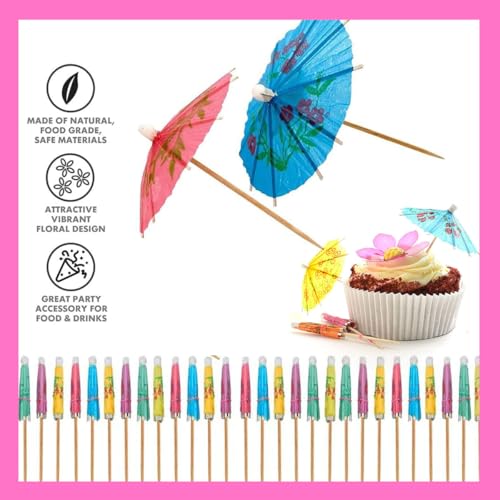 Miayical Cocktail Schirmchen, Cocktail Zubehör Papierschirmchen, 60 Stück Dekoschirmchen,Bunte Cocktailschirmchen Cocktail Dekoration Papier für Bar Deko Cocktailzubehör Trinkfrüchte Essen Wein Party