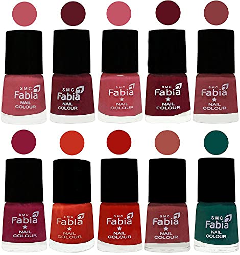 Image of SMC Fabia ALL IN ONE (PACK OF 10), Long Lasting Glossy Nail Polish, 6 ml Each, All Vibrant Colours,02429