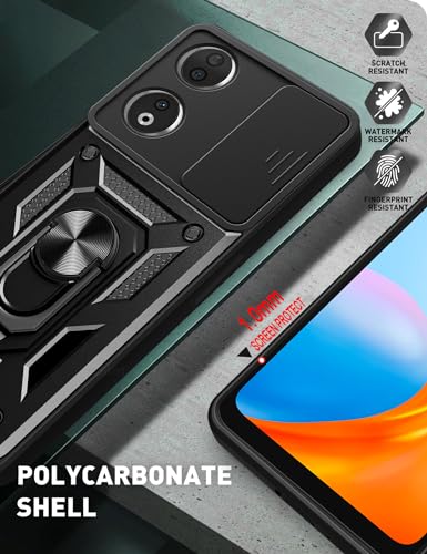 Image of Casodon Heavy Duty Back Case Cover for Honor X7B 5G, Shockproof Honor X7B Back Cover, Ring Case with Kickstand and Camera Protection Shutter - Black
