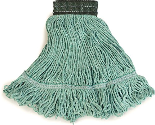 Image of SPARTA Flo-Pac Cotton Mop Head, Loop-Ended, Wide Band with Green Band for Organized Cleaning, Medium, Green