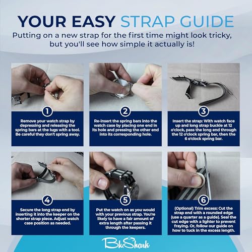 Image of BluShark - Original Collection Military-Style Waterproof Watch Strap, Fits All Timepiece Brands, Durable Nylon Wristwatch Accessories with Stainless Steel Buckle - 18mm, 20mm, 22mm & 24mm Watch Bands
