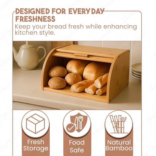 Bread Bin Roll Top Lid Bread Box Kitchen Countertop Storage Container Natural Engineered Wood Bread Storage Container for Loaves, Pastries, Buns, Bagels, Muffins, Cupcakes & Cookies 27x 16 x 40cm - Cosy Home Interiors Bread Bin Roll Top Lid Bread Box Kitchen Countertop Storage Container Natural Engineered Wood Bread Storage Container for Loaves, Pastries, Buns, Bagels, Muffins, Cupcakes & Cookies 27x 16 x 40cm - Image 5