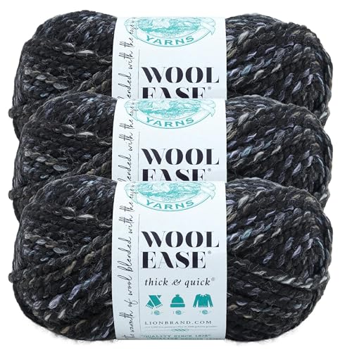 Image of Lion Brand Yarn Wool-Ease Thick and Quick Yarn, Soft and Bulky Yarn for Knitting, Crocheting, and Crafting, 3 Pack, Metropolis | Super Bulky Wool Acrylic Blend Fiber for Soft Hats, Sweaters, Chunky Blankets, Yarn for Crochet, Knitting, Crafts, Weaving