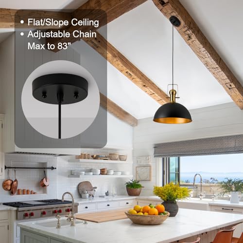 Image of 12 Inch Black Farmhouse Pendant Lights for Kitchen Island 3 Pack | ETL Certificate, Easy to Install,Adjustable Height Cord,Vintage Industrial Dome Hanging Light Fixtures