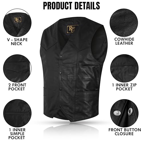 Mens Retro Biker Motorcycle vest Vintage Vests Prumium Cowhide Rider Rocker Cafe Racer Leather vest4