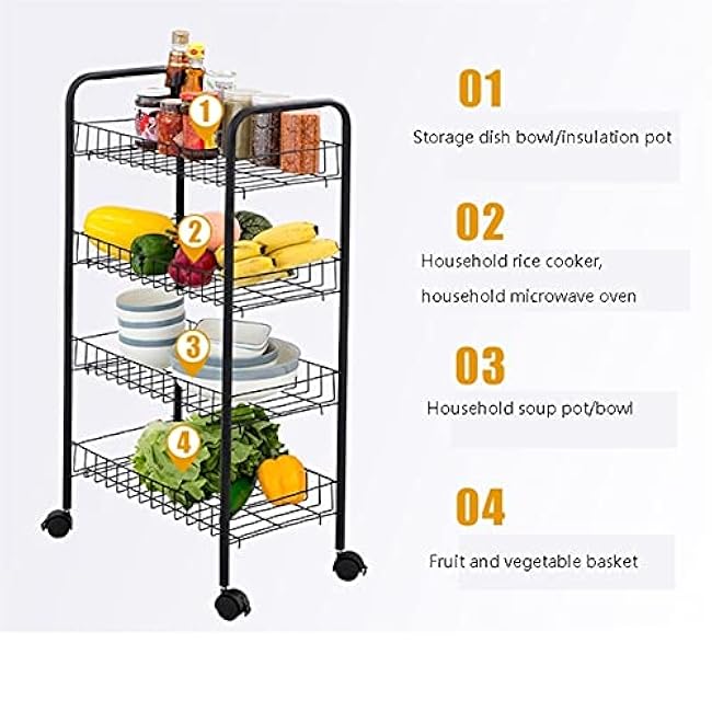 Kitchen Storage Cart, Metal Rolling Cart Storage Cart with Wheels Serving Cart Mobile Storage Cart for Bathroom Kitchen Storage Trolley-l2LtjCgb