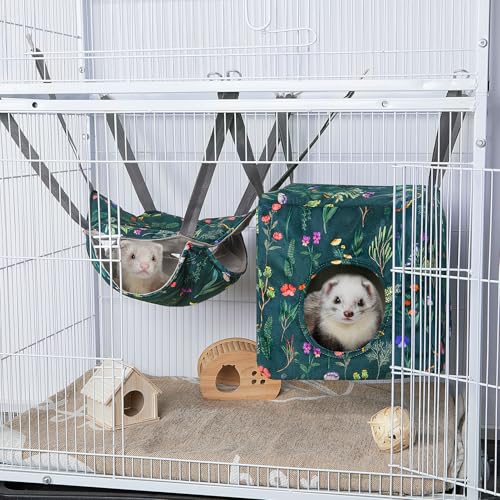 Hedgeink Frettchen Hängematten 4er Set – Waschbare Kuschelhöhle & Hängematte für Ratten, Meerschweinchen, Chinchilla – Kleintier Zubehör für Käfig, Nest, Tunnel & Schlafplatz