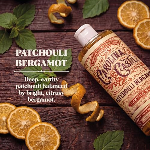 Image of Carolina Castile Soap Patchouli Bergamot Scented Castile Soap - Certified Organic, High Olive Oil Content, Non-Drying, Made with Organic Oils, Concentrated Natural Soap for Men and Women