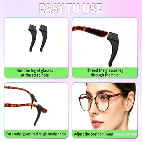 Image of MOLDERP Glasses Ear Grips, 20 Pairs Kids And Adults Glasses Anti-Slip, Silicone Elastic Eyeglasses Temple Tips Sleeve Retainer, Prevent Eyewear Sunglasses Spectacles Glasses Slipping (Clear,Black, M)