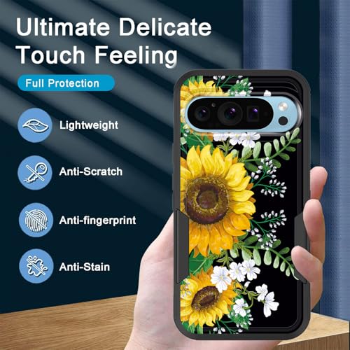 Vobber for Pixel 9/Pixel 9 Pro Case,Heavy Duty Dual Layer Hybrid Hard PC Soft Rubber Shockproof Protective Rugged Bumper Case for Google Pixel 9/Pixel 9 Pro 2024,Sunflowers Floral Patterns - image 4