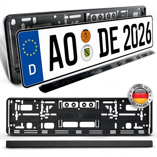 Kennzeichenhalter ohne Werbung 2er Set Auto Nummernschildhalter schwarz 520 x 110 mm Fester Halt kein Klappern schnelle Klickmontage