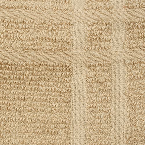 Image of Ritz Premium 100% Cotton Solid and Multi Check Kitchen Tie Towel Absorbent, Super Soft, and Fast Drying Hang Towel, Set of Three, Biscotti