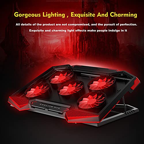 Proffisy Game Cooling Pad, Laptop Cooler with 5 Quiet Red LED Fans for 12-18 Inch Laptop, Dual USB 2.0 Ports, Portable 7 Angle Adjustable Laptop... - Image 3