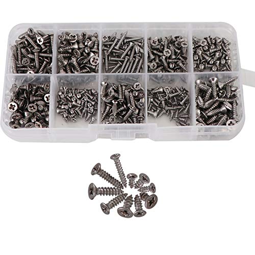 Dokili Lot de 500 vis autotaraudeuses M2 M2.3 M2.6 M3 en acier inoxydable 304 avec boîte de rangement pour le travail du bois, le métal souple Cover