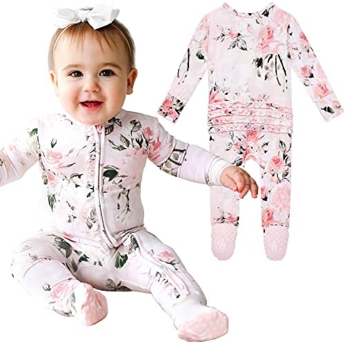Posh Peanut Baby Girl Pajamas, Soft Päpook Bamboo One Piece Rompers, Newborn, Infant, & Toddler Footed Sleepers PJs with 2-Way Zipper, Breathable Lightweight Sleep Clothes & Outfits for Kids