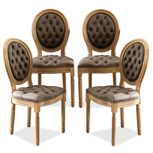 SoarFlash-French-Dining-Chairs-Set-of-4-Vantage-Dining-Chair-with-Round-Back-Farmhouse-Country-PU-Leather-Dining-Chair-for-KitchenBedroomBrown SoarFlash French Dining Chairs Set of 4 Vantage Dining Chair with Round Back Farmhouse Country PU Leather Dining Chair for KitchenBedroomBrown