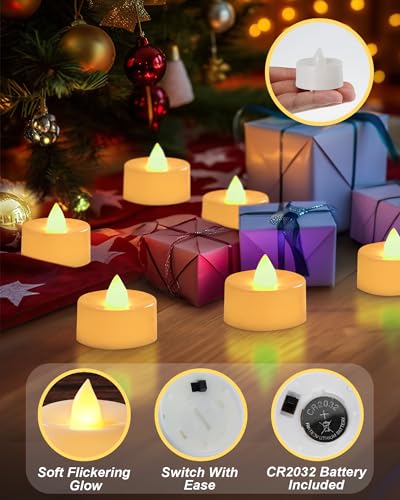 Image of BEICHI Flameless Candles, 100Pack Battery Operated Candle, LED Tea Lights Candle Battery Operated, Flickering Fake Votives for Wedding Halloween Christmas Diwali- Warm Yellow