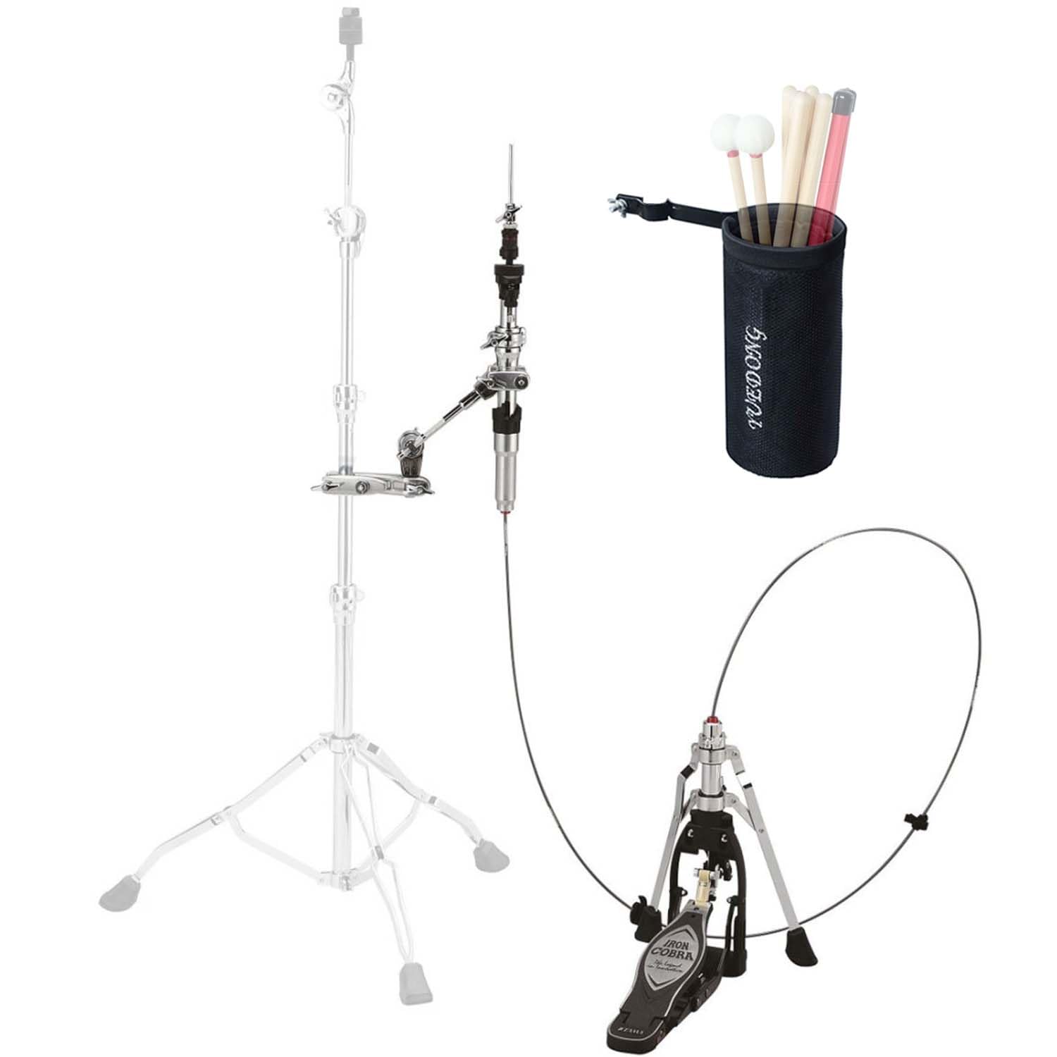 Tama HHH905RH Iron Cobra Serie Remote Cable Hi-Hat Stand + supporto per bacchette per batteria Keepdrum