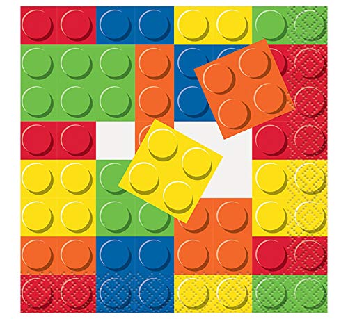 Image of Bold & Bright Building Blocks Birthday Beverage Napkins (Pack of 16) - Sturdy & Stylish Design - Perfect Party Essential for Lovers