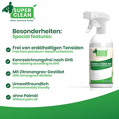 Superclean Nettoyant de joints pour carrelage, salle de bain, douche, toilettes, universel et respectueux de l'environnement (avec brosse à joints, 500 ml)