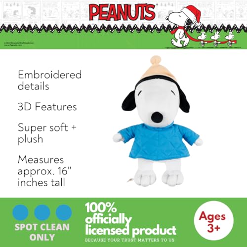 Image of Peanuts Snoopy Winter Coat Holiday & Christmas Bedding Super Soft Plush Cuddle Pillow Buddy, (Officially Licensed Product) By Franco