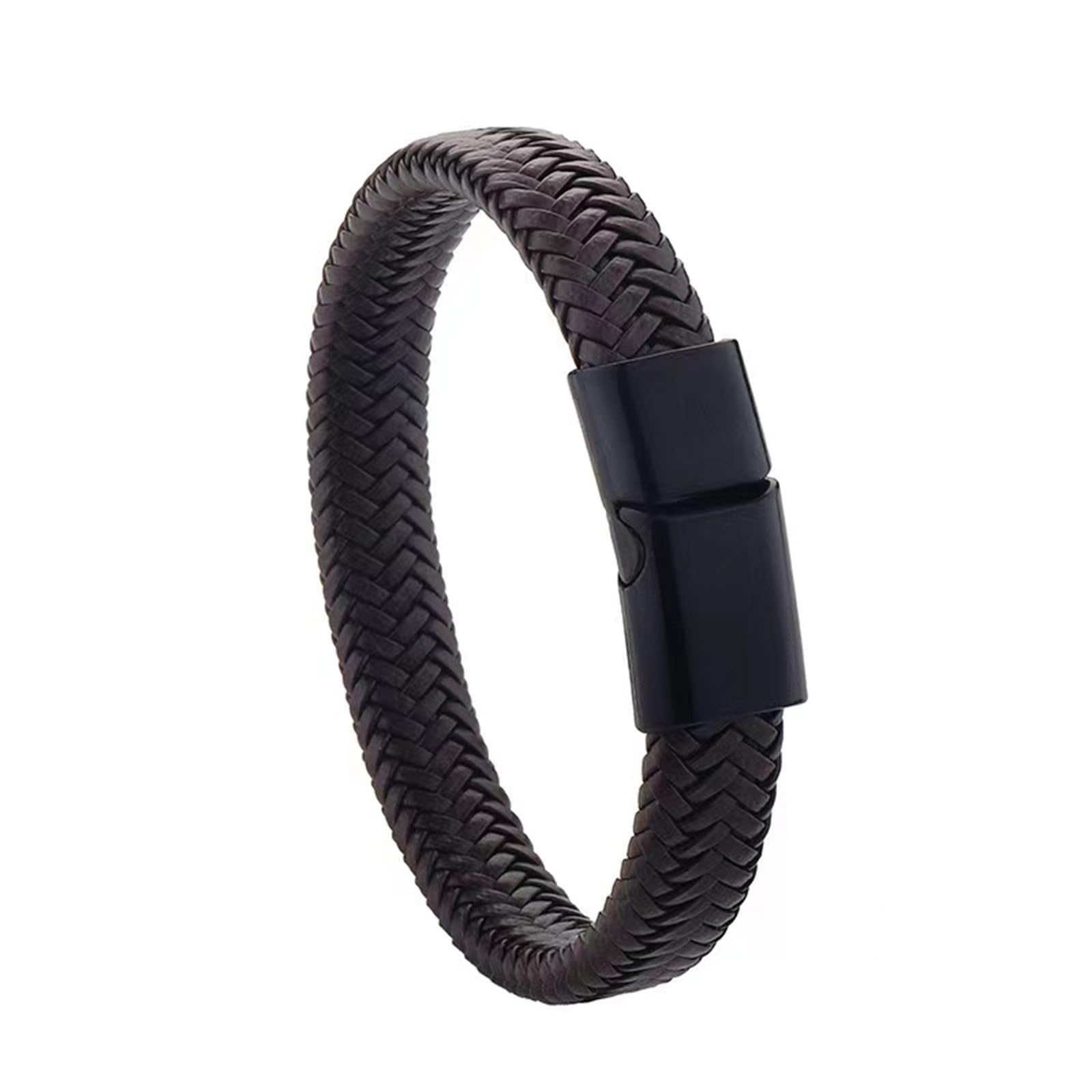 QDHUANPulsera de cuero trenzado de acero inoxidable para hombre, clásica, hecha a mano, trenzada, negra, plata, oro, con pulsera de cuero y acero con cierre magnético