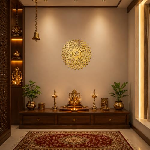 Image of Mandala Om 3D Acrylic Mirror Wall Sticker | Golden Decorative Om Wall Art for Living Room, Bedroom, Hall, Kids Room & Office | Self-Adhesive Spiritual Home Decor Mirror Sticker