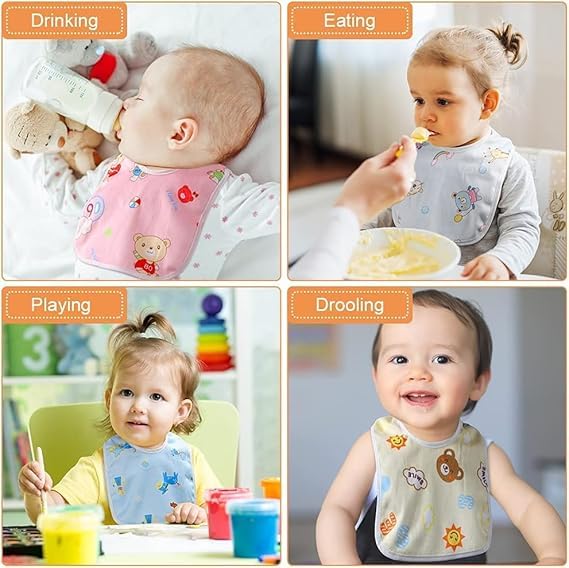 Little Boo Waterproof Spill Resistant Bibs, Baby Apron With Bib, Baby Bibs For 6 to 12 Months, Fastdry Bibs, Soft Cotton Bib Pack of 6(Multicolor Colour & Print May Vary) - Image 3 thumbnail